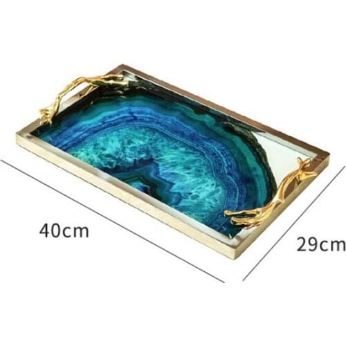 Nordic Style Metal Mirror Tray desktop coffee table storage plate model room decoration American glass fruit plate