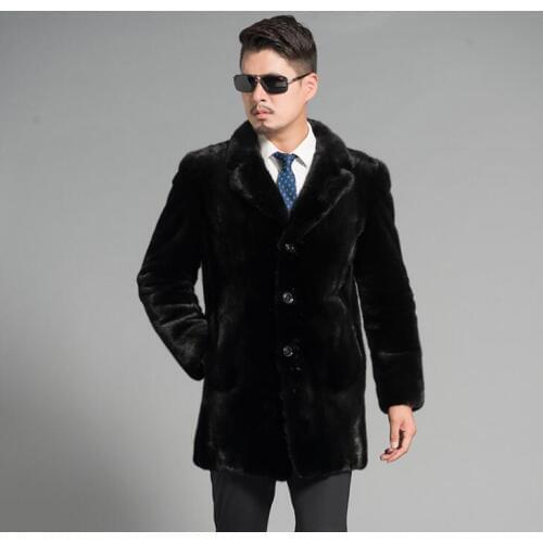 Single-breasted faux mink leather jacket mens winter thicken warm fur leather coat men slim jackets jaqueta de couro fashion