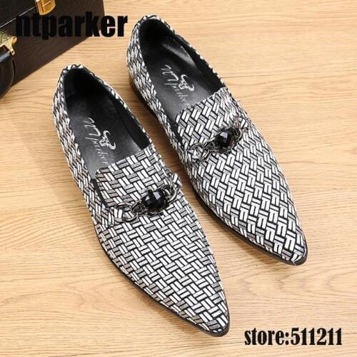 Ntparker Weave pattern Western Men Leather Shoes Fasion Pointed Toe Business Dress Shoes Designer Shoes, Big Size 38-46