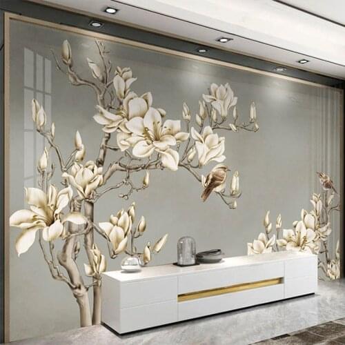 Custom Any Size Mural Wallpaper Classic Style 3D Stereo Flowers And Birds Wall Painting Living Room TV Sofa Bedroom 3D Wallpaper