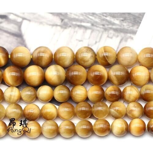 Natural Stone Gold Tiger Eye Agates Round Loose Beads 4 6 8 10 12mm Pick Size For Jewelry Making DIY Bracelet Necklace 15inches