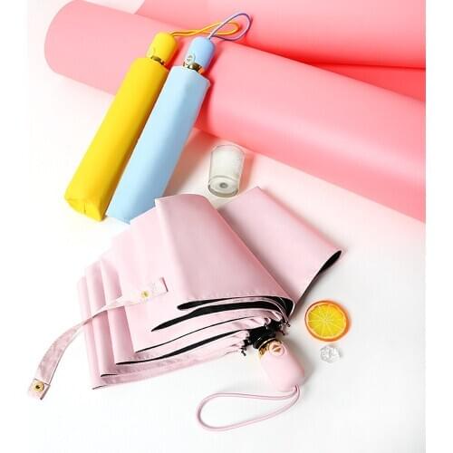 Small fresh automatic umbrella simple solid color creative vinyl sunscreen umbrella sunny rain umbrella for men and women