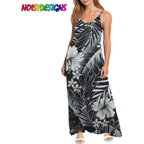 NOISYDESIGNS Hawaiian Hibiscus Print Summer Women Long Dress Sexy Sleeveless Backless Spaghetti Strap Dresses Female Party Dress