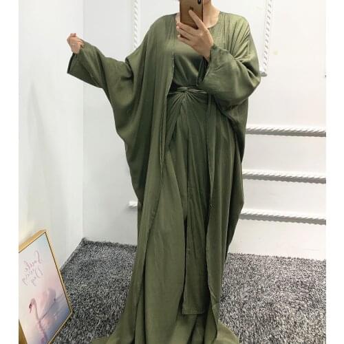 New Muslim Suit Fashion Embroidered Islam Turkey Solid Color Three-Piece Suit Muslim Cardigan Robe Ladies Cardigan