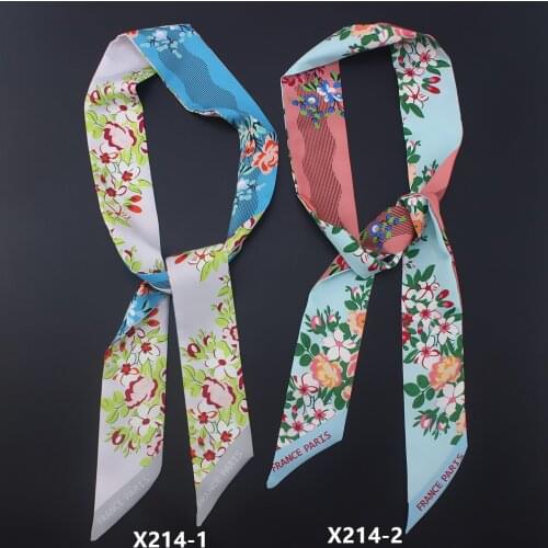 New Twill Silk Scarf Women Luxury Brand Colors Flower Print Scarf Ties Bag Ribbons Fashion Head Scarf Small Long Skinny Scarves