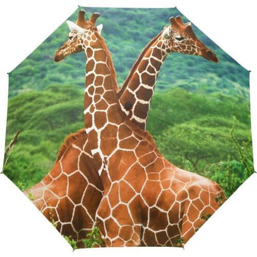 2017 New Style Giraffe Steppe High Quality Automatic 3 Folding Rain Umbrella Female Travel Rainy Windproof Umbrella