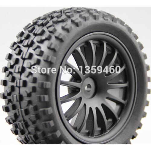 Pre-Glued 4pcs 1/10 Buggy Tires Tyre Walking 15 spoke 15% Reinforced Nylon Black Wheel Rim fits for 1:10 4WD Buggy Car 1/10 Tire