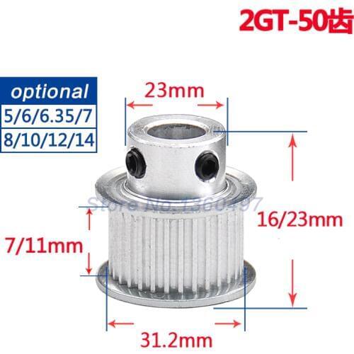 GT2 Timing Pulleys 50 Tooth 2GT Wheel Parts Bore 5mm/6/6.35/7/8/10/12/14mm Aluminium Gear Teeth Width 6mm 10mm 3D Printers Part