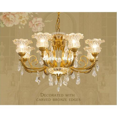 Modern Copper Crystal Chandelier Brass Hanging Lamp Luxurious European E14 AC LED Brass Crystal Lamp Lustre Suspension Lighting