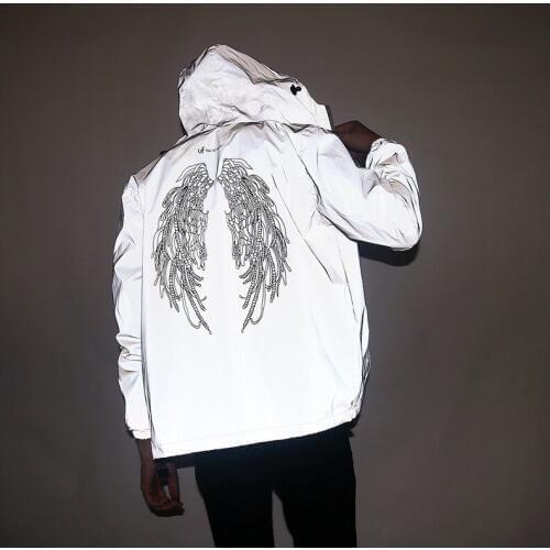 Night Shining Clothes Men Wind 3M Reflective Hooded Zipper Windbreaker WaterproofJacket Hip Hop Streetwear Skateboard Coats