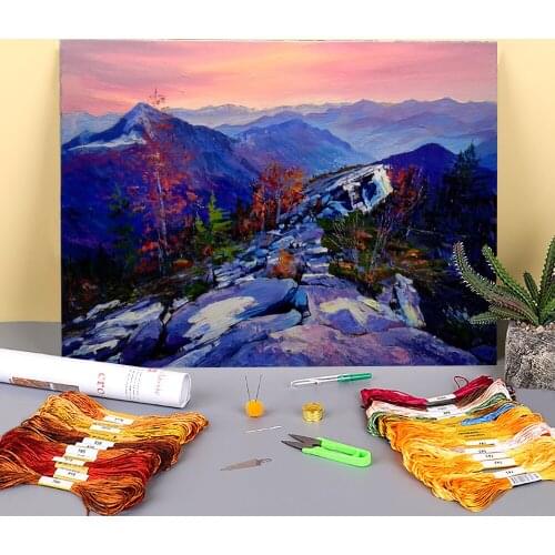 Landscape Winter Evening Pre-Printed 11CT Cross Stitch Embroidery Complete Kit DMC Threads Painting Handiwork Sewing Package