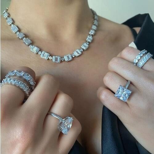 High quality iced out bling cz cluster tennis chain choker necklace hiphop baguette 5A clear cubic zirconia women jewelry