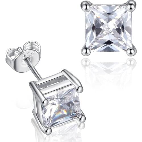 New Zircon Square Shiny Zircon Crystal Stud Earrings Boucle D'oreille Femme 2019 Small Earrings For Women Wholesale