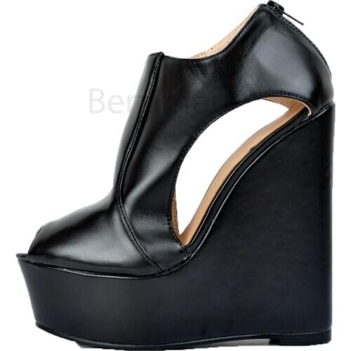 BERZIMER FASHION Women Heels Platform Wedge Back Zip Height Increasing Pumps Summer Zapatos Party Shoes Woman Size 38 44 50 52