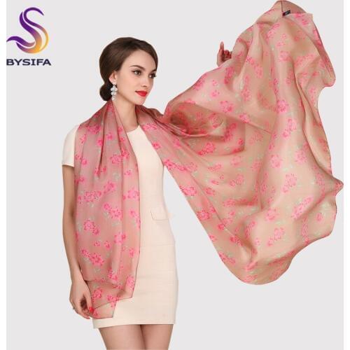 [BYSIFA] Utralarge Women Fashion Coffee Pink Long Silk Scarf Spring Autumn Ladiess Apparel Accessories Scarves Wraps 200*110cm