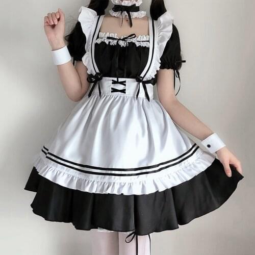Women Lovely Maid Cosplay Costume Lolita Long Dresses Black Animation Show Japanese Outfit Dress Clothes Costume Accessories