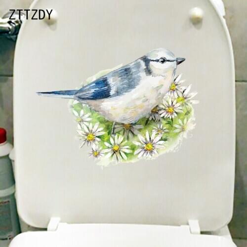 ZTTZDY 26.7CM×20.1CM Bird In The Flowers WC Toilet Stickers Home Kids Room Wall Decor Decals T2-0968