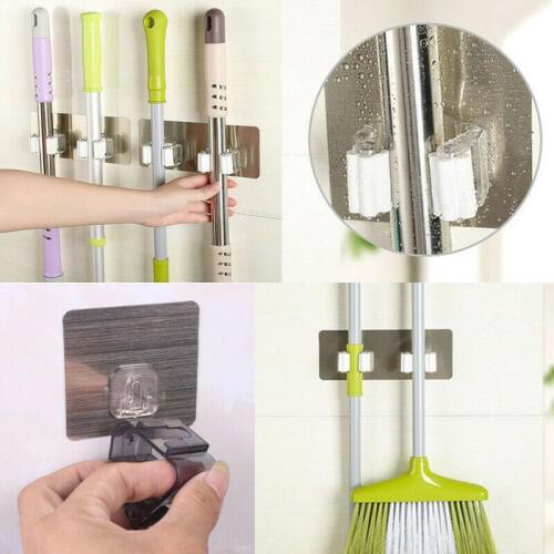 1/2PC Wall Mount Mop Broom Brush Holder Hanger Rack Cleaning Tool Bath Organizer