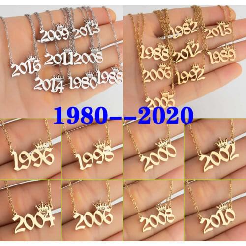 2020 New Style Clavicle Chain Stainless Steel Year crown Number Pendant Necklace Ladies Personalized Birthday Gift Wholesale