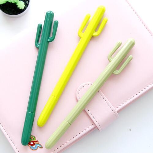 3pcs Creative small fresh cactus shape pen student supplies black pen cute pen