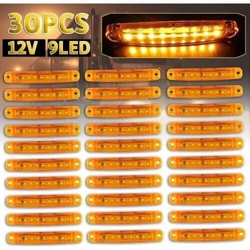 30PCS Amber 9LED Truck Trailer Lorry Sealed Trailer Side Marker Clearance Light Car Truck 12V LED Side Markers Indicator Lights