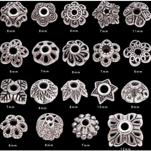 50Pcs Tibetan Silver Color Alloy Metal Flower Beads Loose Spacer Caps Beaded for Jewelry Making DIY Crafts Findings Wholesale