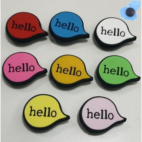 50pcs Wholesale PVC Mix Colorful Hello Kids Shoes Accessories Garden Shoe Decorations Fit Bracelet Croc Jibz Charm