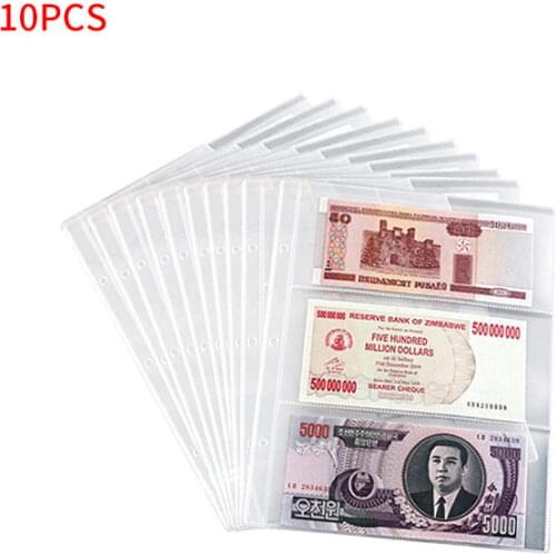 10Pcs Money Banknotes Money Banknote Paper Money Album Page Collecting Holder 3-Slot Loose Leaf Sheet Album Protection Paper