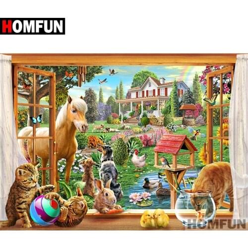 HOMFUN Full Square/Round Drill 5D DIY Diamond Painting "Animal livestock" Embroidery Cross Stitch 5D Home Decor Gift A07013