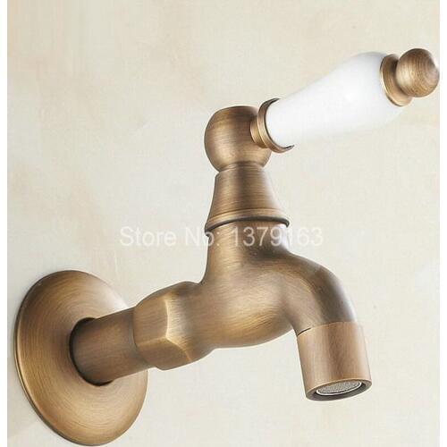 Antique Brass Ceramic Handle Laundry Bathroom Kitchen Wall Mount Basin Faucet Single Cold Mop Tap aav107
