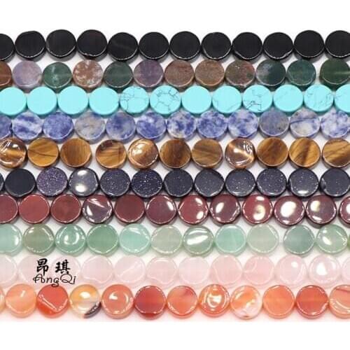 Free Shipping Natural Stone Beads 10mm Flat Agates Jades Turquoises Quartz Round Loose Beads For Jewelry Making Charm Bracelets