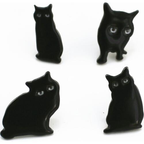 2019 free shipping cartoon style fashion black enamel cat small cute animal series girl brooch