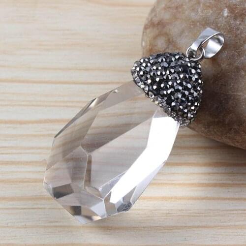 FYSL Silver Plated Irregular Shape Clear Quartz Pendant with Rhinestone Amethysts Stone Trendy Jewelry