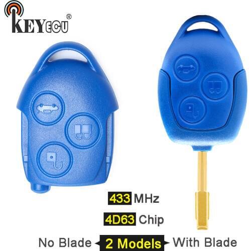 KEYECU 1x/3x 433MHz 4D63 Chip P/N:6C1T15K601AG Replacement 3 Button Remote Car Key Fob for Ford Transit WM VM No/With Blade FO12