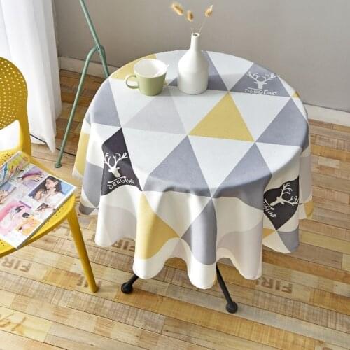Nordic style Round Tablecloth Colored Checkered Elk Pattern Printed Christmas Decor Table cloth Washable Fabric for Home Party