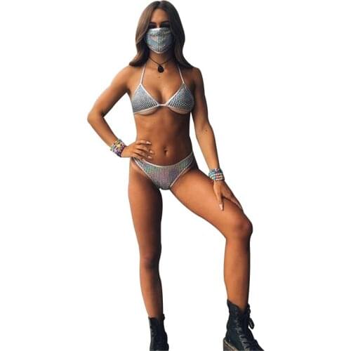 Summer Women Sexy Swimsuit Fish Scale Womens Bikini Sets With Mask 3 Piece Brazilian Swimsuit Beachwear /2