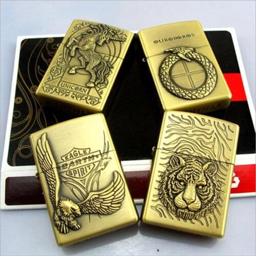 Earth 274 Metal Kerosene Lighter Carving Pattern Horse Tiger Snake Eagle Gasoline Lighter Outside Tool Cigarette Accessories