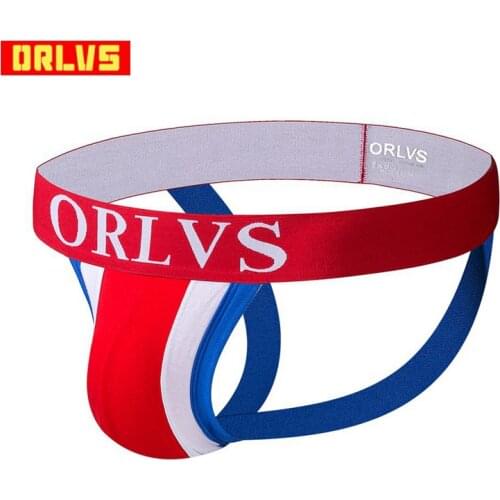 ORLVS Brand Sexy Mens Jockstraps Gay Jocks Cotton Low Rise Thongs Gay Underwear Double pipe G Strings men Brief Bikini Thongs