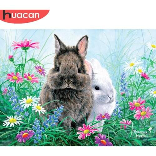 HUACAN Diamond Painting Kits Animal Rabbit Mosaic Diamond Embroidery Flowers Handcraft Childrens Room Decor