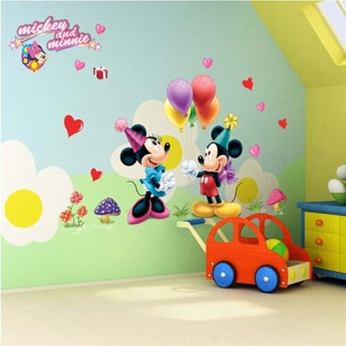 Mickey Mouse Minnie Wall Stickers For Kids Room Decoration Diy Animals Mural Art Home Decals Peel And Stick