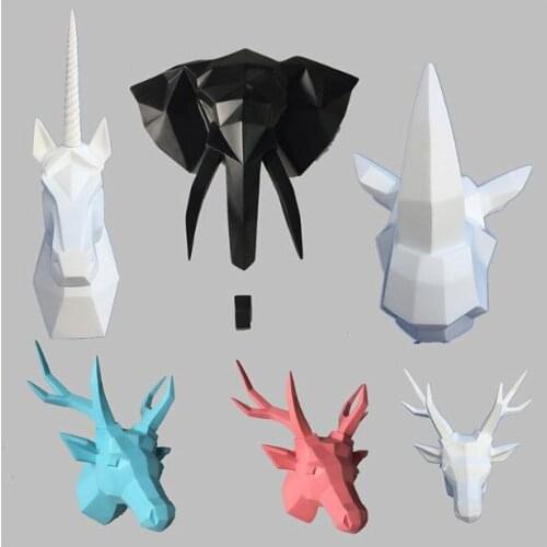WALL MOUNTED VINTAGE ANIMAL HEAD ABSTRACT SCULPTURE 3D FIGURINE LIVING ROOM WALL DECOR DEER HEAD HOME STATUE DECORATION