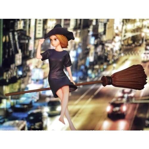 Unpainted Kit 1/24 75mm Witch with broom 75mm Resin Figure miniature garage kit