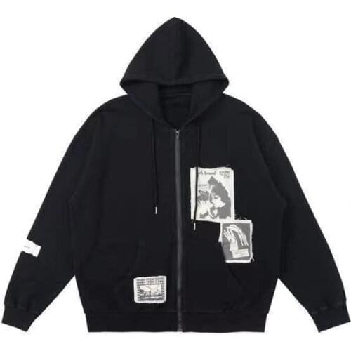 2021 new zipper hoodie jacket jacket loose retro casual stitching jacket korean coats women woman jacket goth women clothing