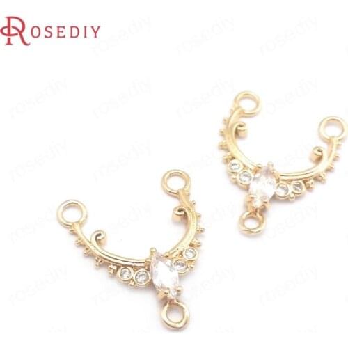 38780)10PCS 24K Champagne Gold Color Brass and Zircon U Shape Connect Charms Jewelry Making Supplies Diy Findings Accessories
