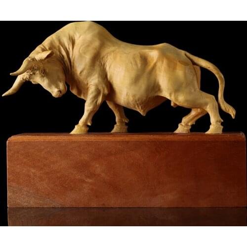 Solid wood Charging Bull Wood carving Wall Street desktop decoration zodiac town large cow ornaments new year crafts carved