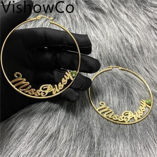 50 70 90 100mm Hiphop Bamboo Hoop Earrings Custom Name Earrings Bamboo Style Customized Earrings For Woman Jewelry