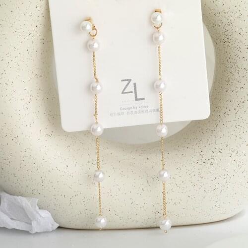 Sweet Girl Earrings 2020 Korean Version Of The New Temperament Earrings Net Red All-match Pearl Chain Tassel Long Earrings