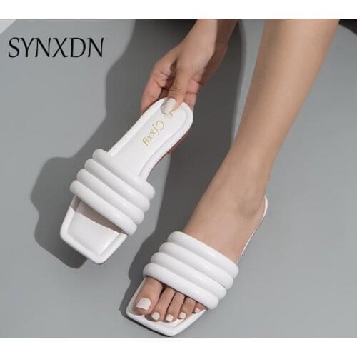2021 High Quality Luxury Women Slippers Solid Summer Ladies Open Toe Sandals Flat Women Shoes Female Slides Outside Beach Shoes