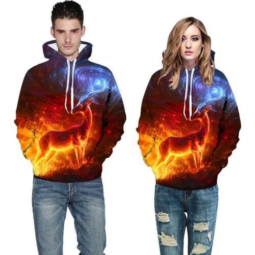 Men hooded sweatshirt autumn/winter new starry deer 3d printing pullover hoodies jacket men and women couple casual sweatershirt