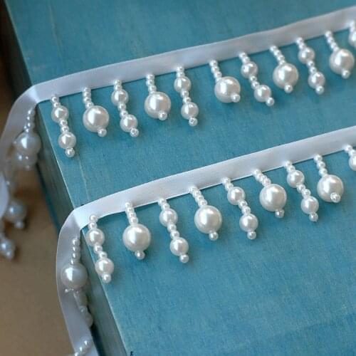 4 cm Wide Pearl Pendant Tassel Lace Trim Accessories DIY Home Textile Decoration Clothing Handmade Beads Lace Materials